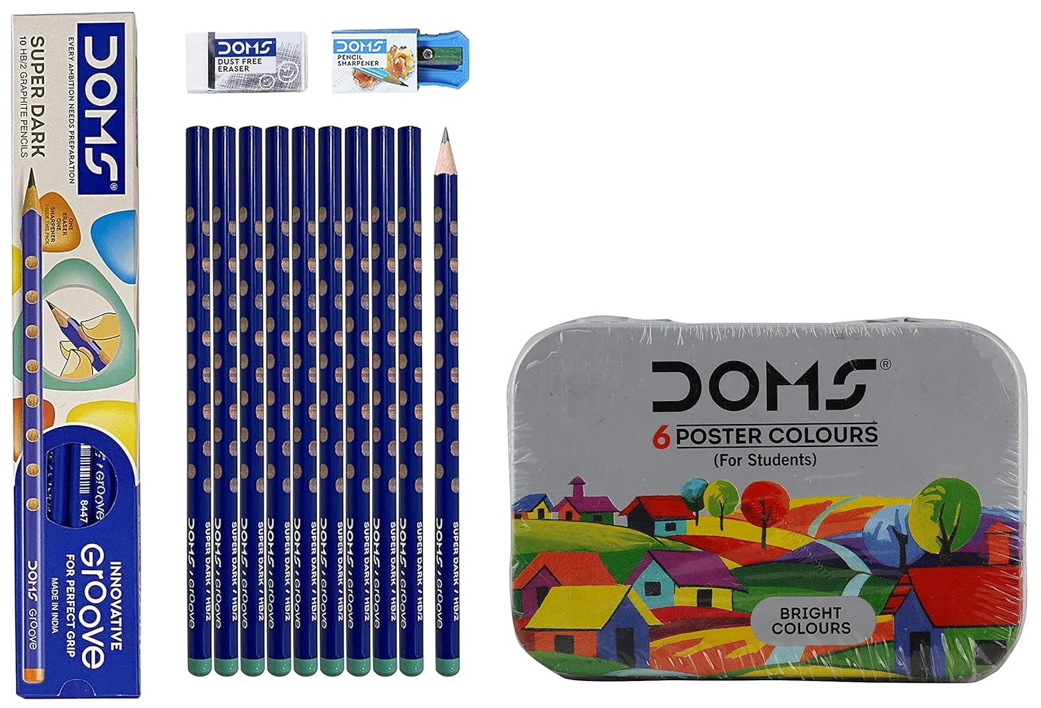 Doms Poster Multicolour Groove Super Dark Hb/2 Graphite Pencils (6 Shades, Pack Of 10)