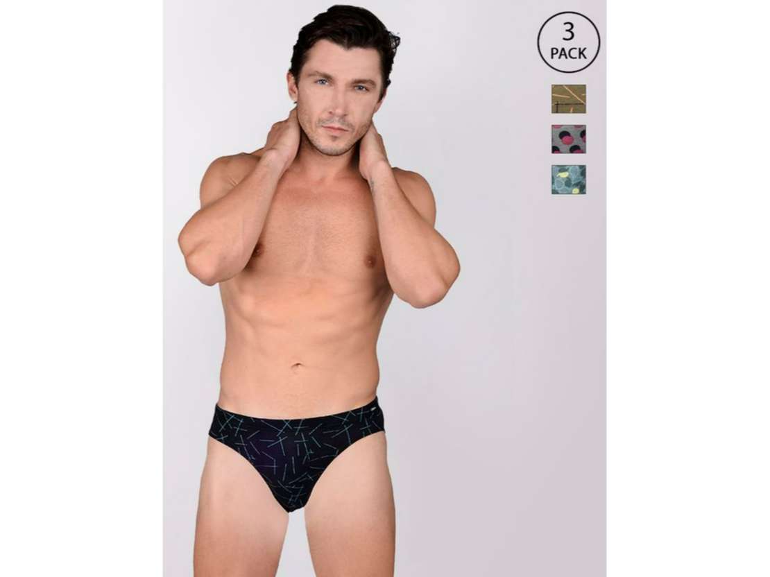 Frenchie Designer 100% Combed Cotton Printed Briefs for Men - Assorted Colours (Pack of 3) - 80