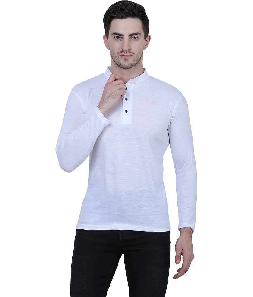 Alexender Cotton Blend Slim Fit Solid Full Sleeves Men's Mandarin Collar T-Shirt - White ( Pack of 1 )