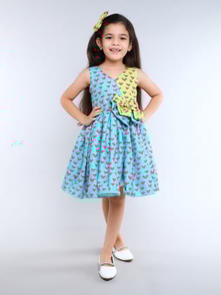 Heart Colorblock Cotton Dress -Line & Teal-1-2Y / Teal
