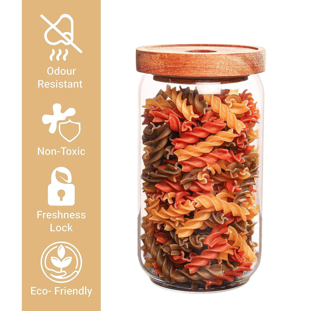 Femora Borosilicate Glass Jar with Bamboo Lid Air-700 ml, Tight Jar, 1pc