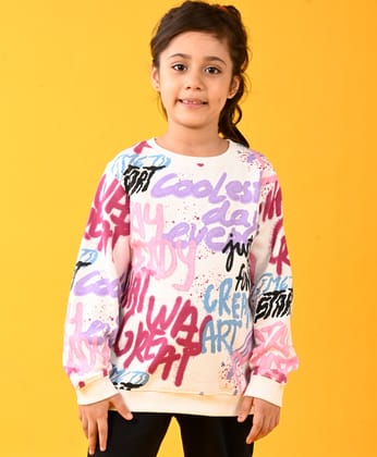 CREATE ART FUN WARM FLEECE GIRLS ROUND NECK SWEATSHIRT - WHITE-0-6 MONTHS / 2N / WHITE