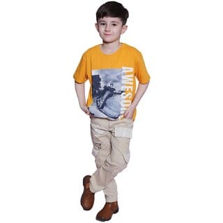 Kid Kupboard Cotton Boys T-Shirt, Yellow, Half-Sleeves, 7-8 Years KIDS6589