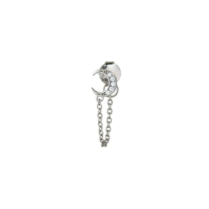 Crescent moon dangler stud set - Pair-Rhodium