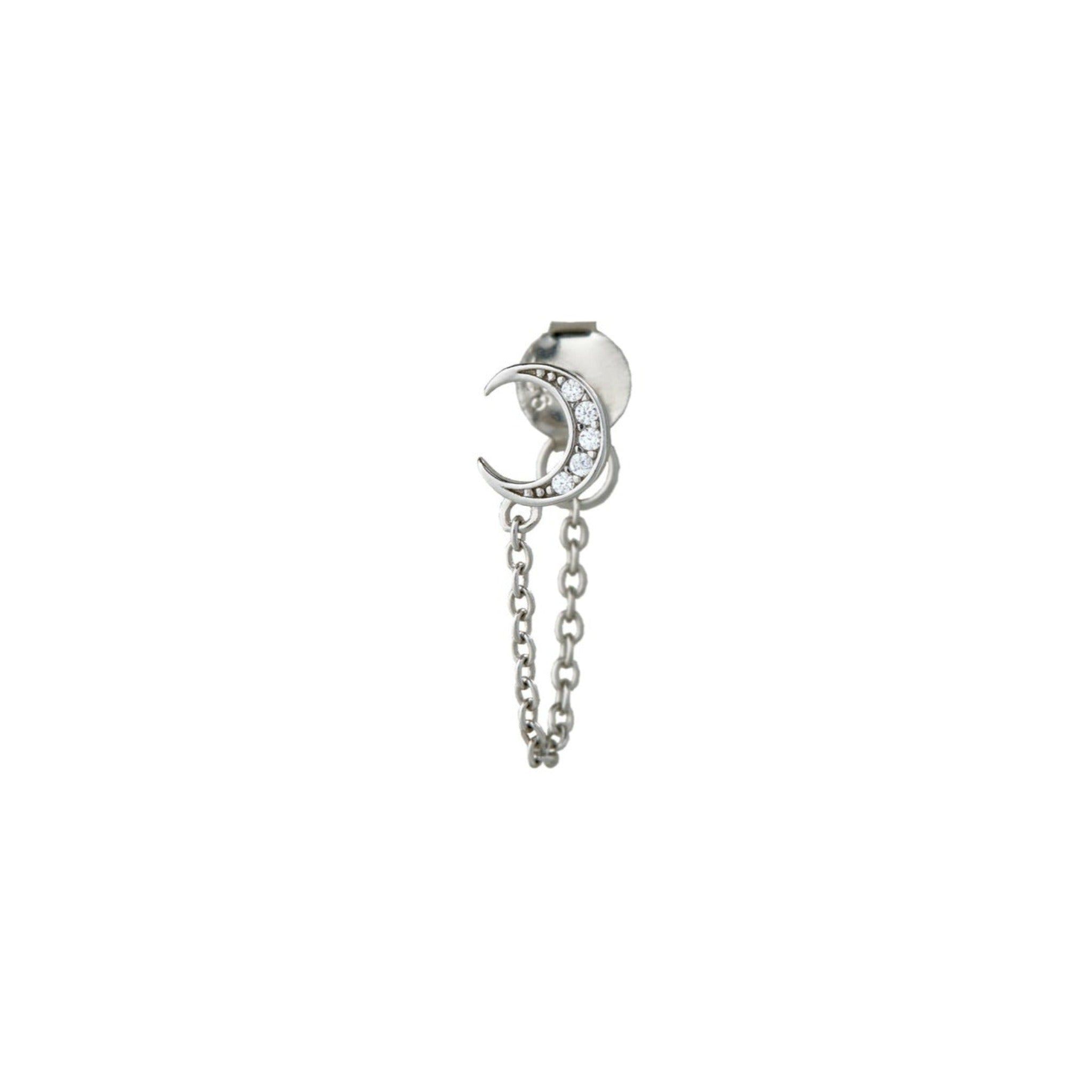 Crescent moon dangler stud set - Pair-Rhodium