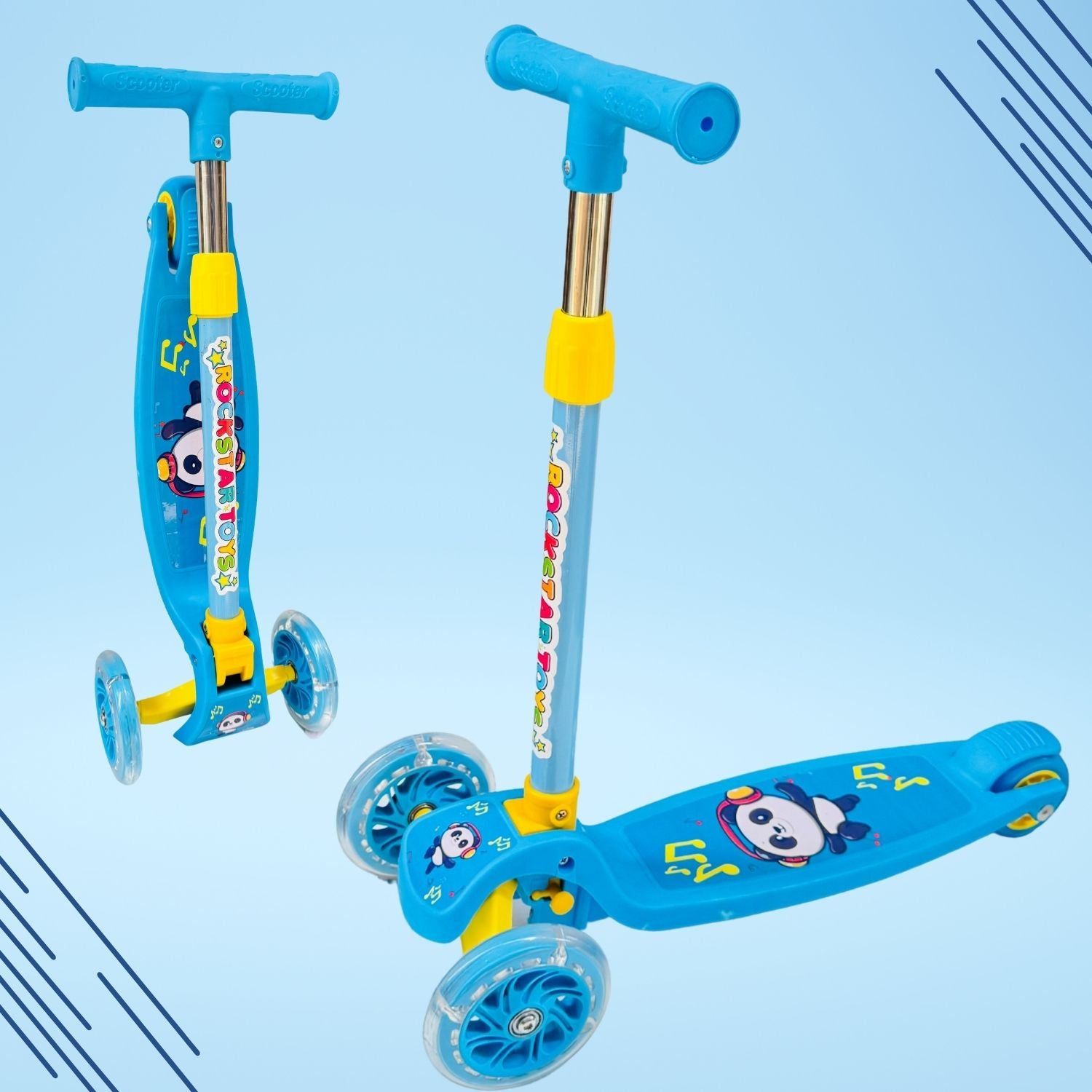 MM TOYS Kick Scooter for Kids – 3 Tyre, LED Wheels, Adjustable Height, Foldable, BIS Certified, Age 3–6, Multicolor