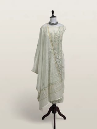 Chikankari Mul Chanderi Dress Material Mint Green Floral