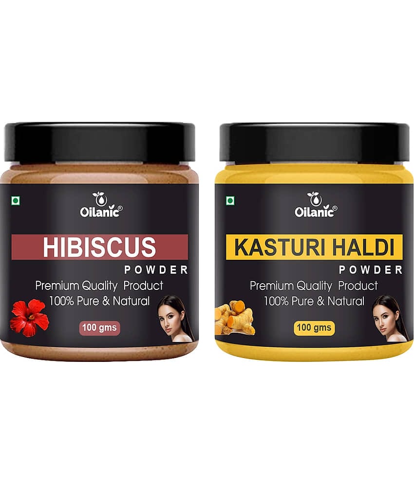 Oilanic 100% Pure Hibiscus Powder & Kasturi Haldi Powder-Skin Hair Mask 200 g Pack of 2