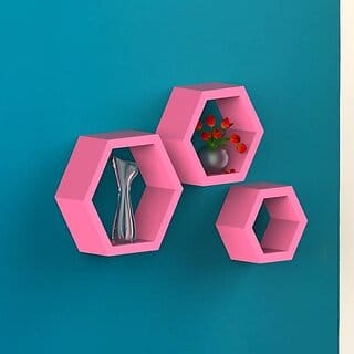 Onlinecrafts Wooden Wall Shelf Wooden Wall Shelf (Number Of Shelves - 3, Pink)