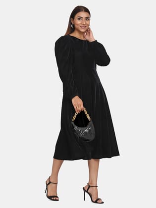 Velvet Evening Dress for Women - Black-M