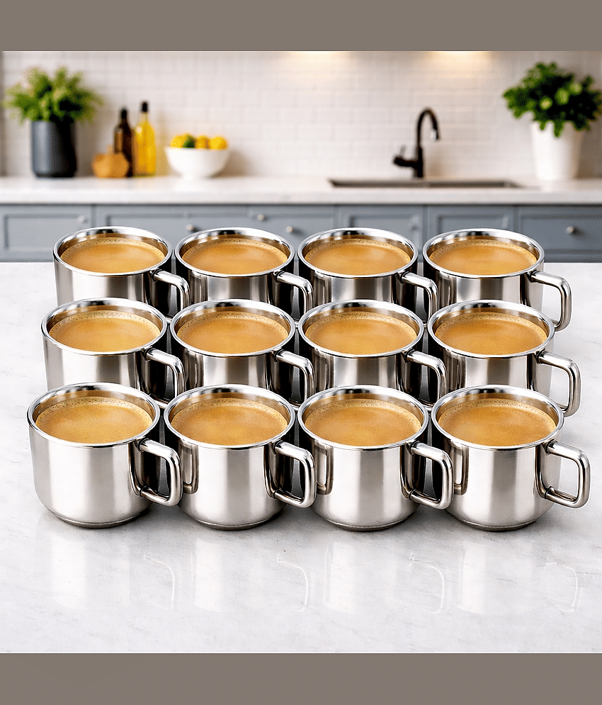 Visaxmi Stainless Steel Tea Cups Solid Steel Tea Cup 120 ml ( Pack of 12 )