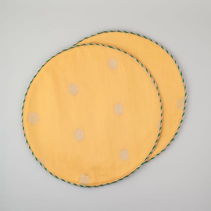 Chanderi Handwoven Mat Set of 2 - Round (Yellow)-golden yellow