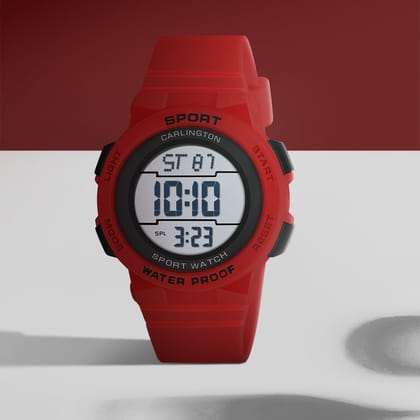 Carlington Kids Digital Watch for Boys and Girls Age 2 to 14 Years Red Purple Black Colour Band with Alarm and Date Display - CT_9123