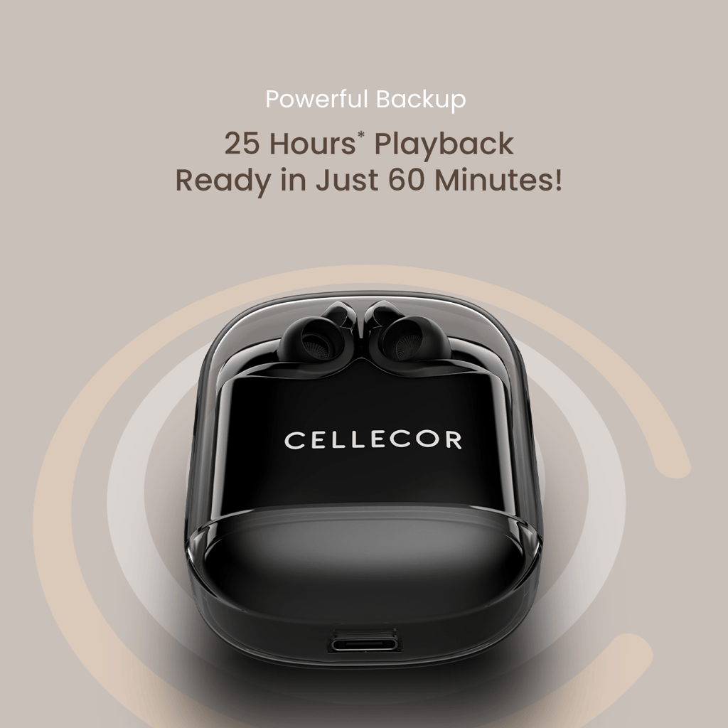 Cellecor BroPods CB07 Waterproof Earbuds With 25 Hours Playtime, ENC, 10mm Driver Bluetooth - Black