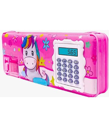 Magnetic Pencil Box with Calculator & Dual Sharpener for Kids for School Pack of 1 Assorted Color