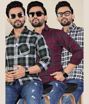 ADWYN PETER 100% Cotton Regular Fit Checks Full Sleeves Men's Casual Shirt - Multicolor 2 ( Pack of 3 )