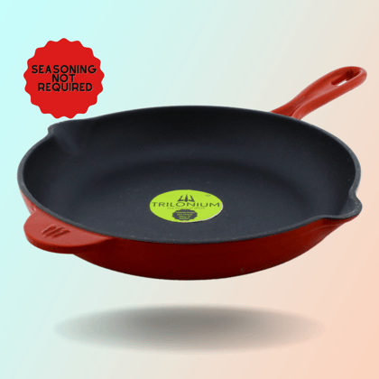 Trilonium Enameled Cast Iron Induction Compatible Skillet | Fry Pan 26 cms, Red