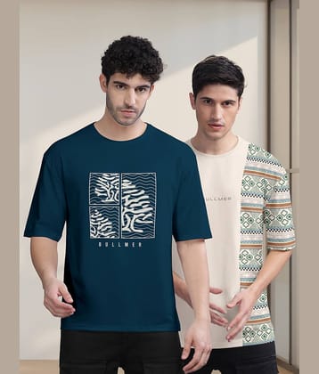 BULLMER Pack of 2 Cotton Blend Oversized Fit Men's T-Shirt ( Beige )