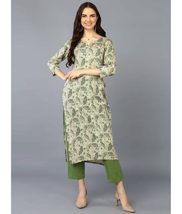 Vaamsi Cotton Blend Printed Straight Women's Kurti - Green ( Pack of 1 )