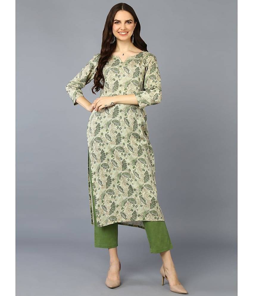Vaamsi Cotton Blend Printed Straight Women's Kurti - Green ( Pack of 1 )