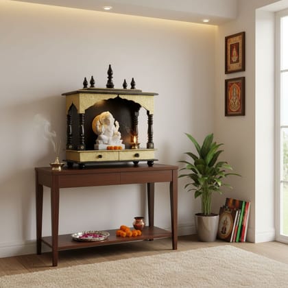 Wooden Indian Temple With Brass Fitting