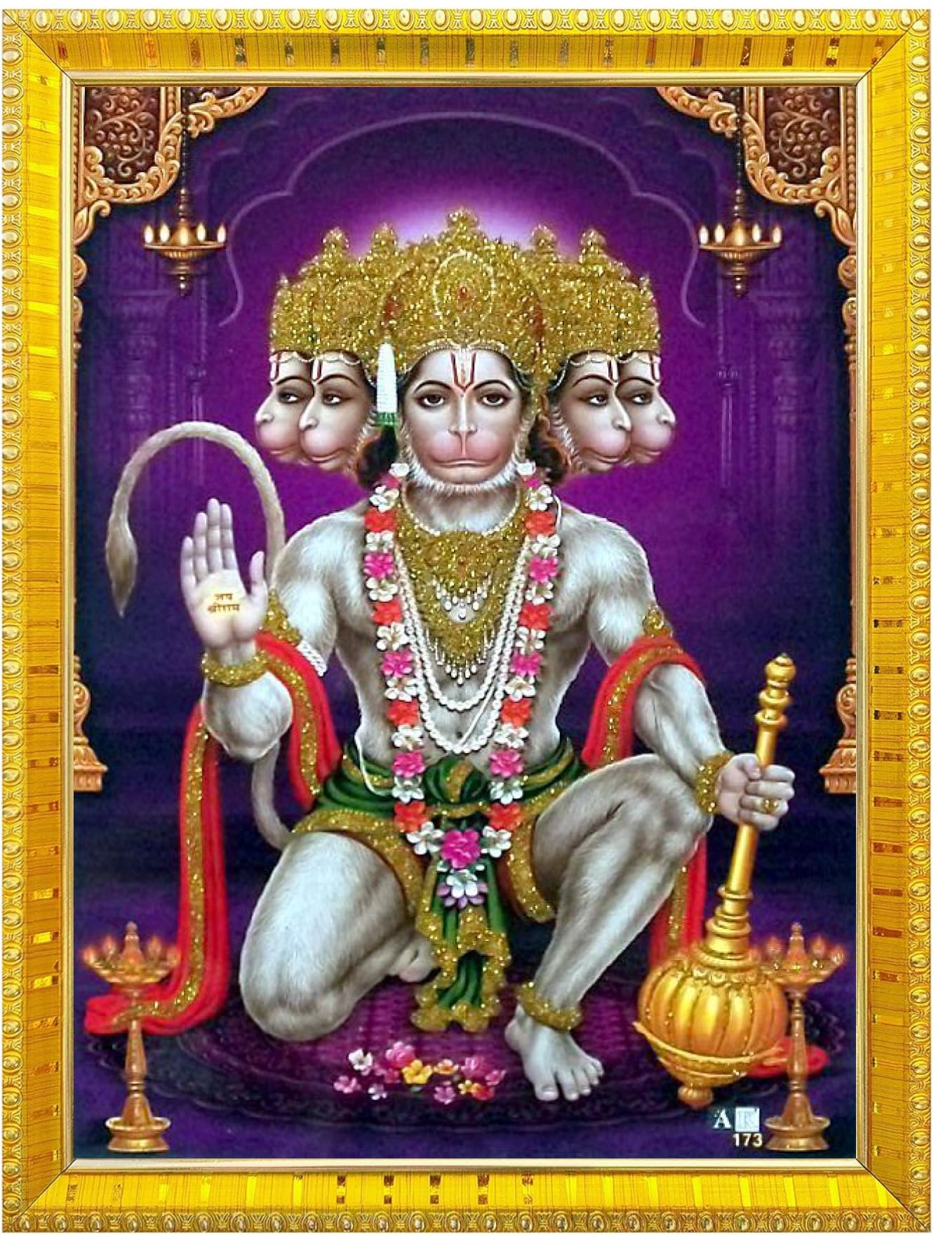 NOKKES 5 Mukhi Hanuman Ji Panchmukh hanuman ji Golden 5X7 Inch Photo Frame_AQW16