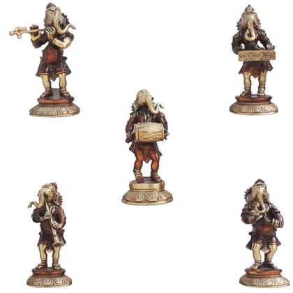 Brass Showpiece Musical Ganesh Set Of 5 Pcs. Statue (BSMAS1326 G)
