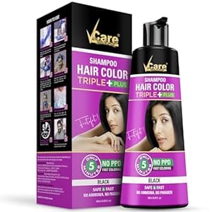 V Care Shampoo Hair colour Shampoo-Black 180 ml for Women and Men |Pump pack with Natural extracts | colours hair in minutes|Enriched with growth factors & antioxidants, Ammonia free, sulphate free