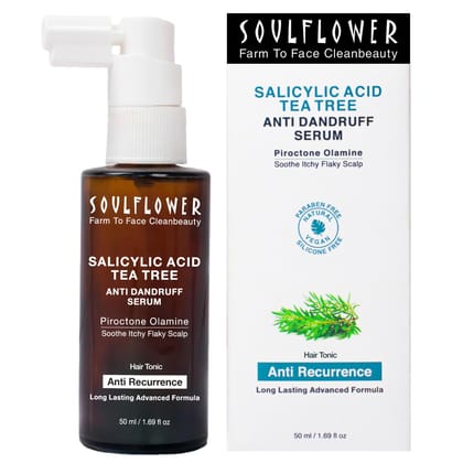 Soulflower Anti Dandruff Hair Serum with Piroctone Olamine, 2% Salicylic Acid & Rosemary Essential Oil for Hair Growth, Anti Hair Fall, Frizz Control Lotion for Men & Women for All Hair Types | 50ml Soulflower Anti Dandruff Hair Serum with Piroctone Olam