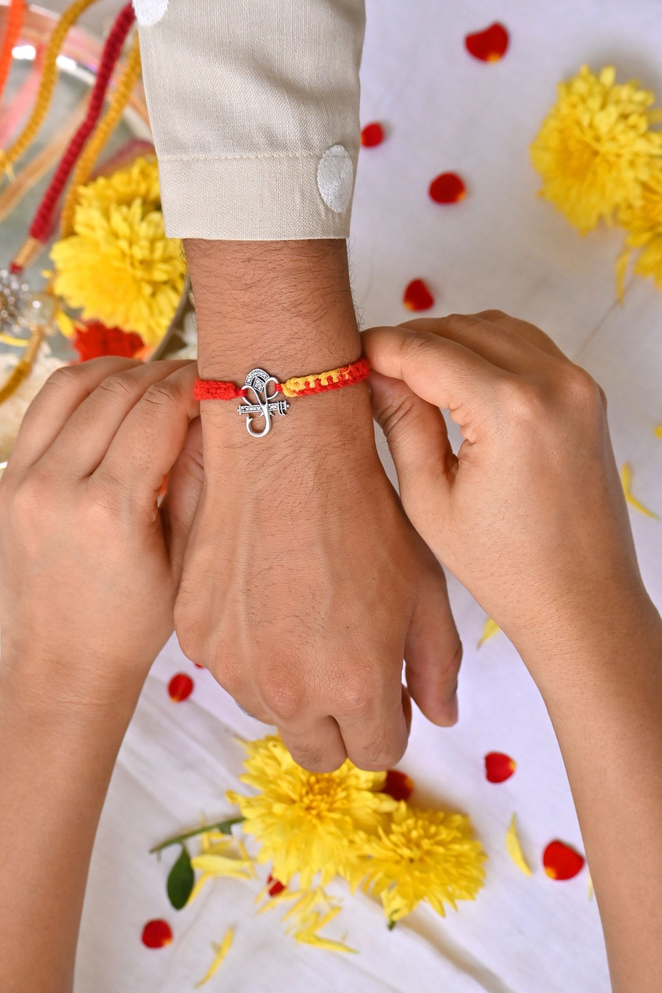 CZ Ganesha Silver Rakhi CHR086