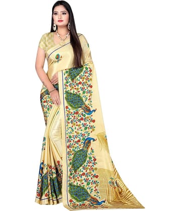 LEELAVATI Crepe Printed Saree With Unstitched Blouse Piece ( Blue )