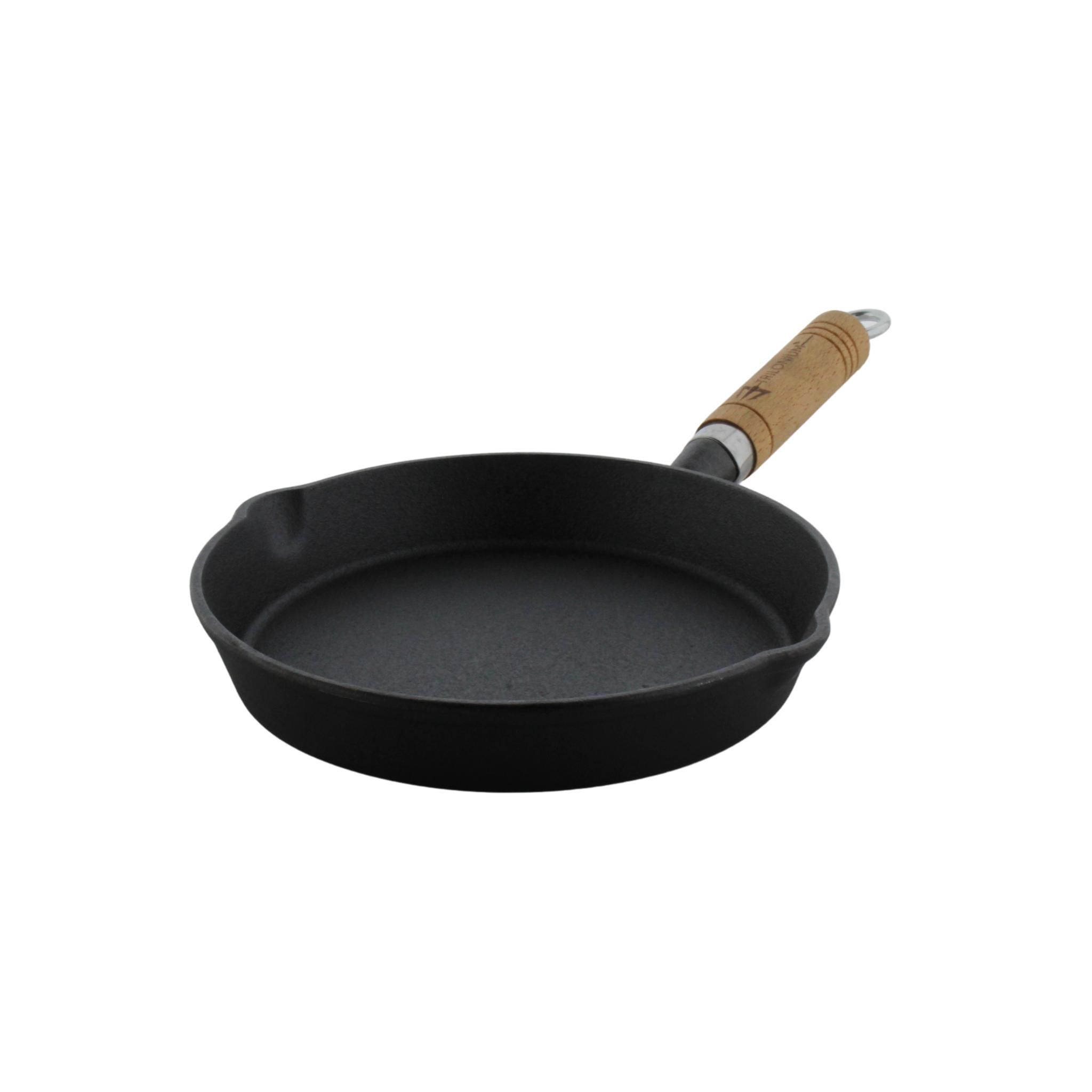 TRILONIUM Cast Iron Skillet | 20 cms | Sleek 2.0 Wooden Handle | Pre-Seasoned with TilCrust™ | Weighs 1.2 Kgs | Induction Compatible