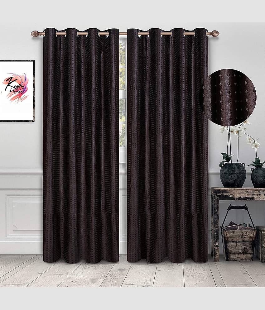 Kraftiq Homes Solid Room Darkening Eyelet Curtain 7 ft ( Pack of 2 ) - Brown