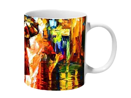 Multicolor A Girl Alone With An Umbrella Art Ceramic Mug