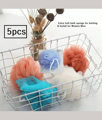 Bath Shower Loofah Sponge Pouf Body Scrubber Exfoliator| Bathing Round Loofah for Men and Women (pack of 5)