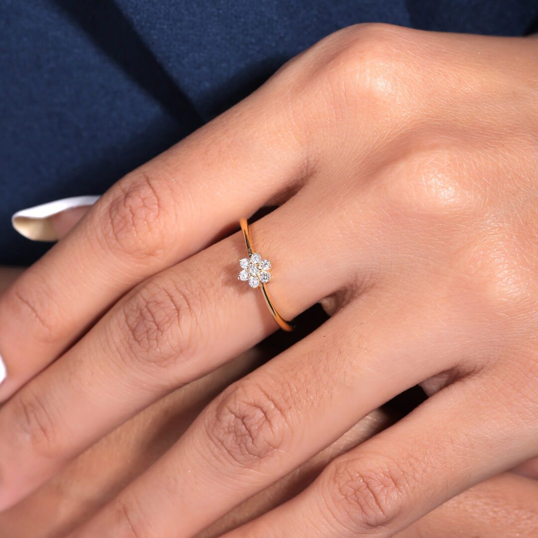 Rosalina Daily Wear Silver Moissanite Ring | 22KT Gold Vermeil-13 / Yellow Gold