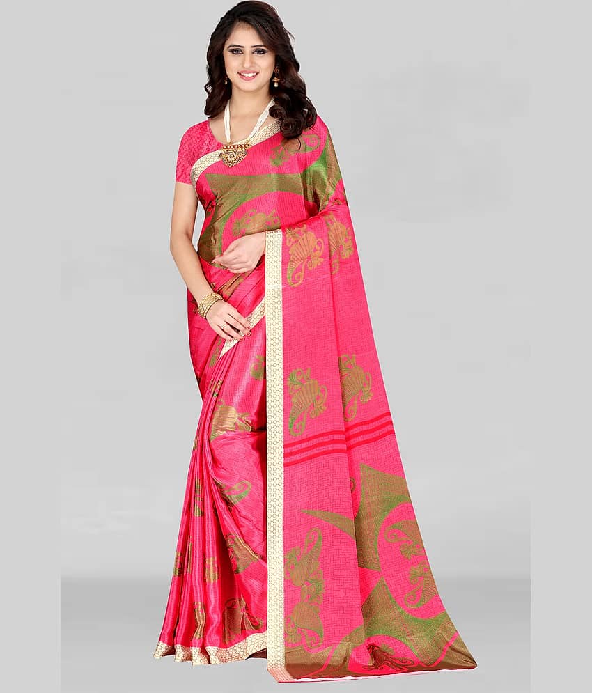 LEELAVATI Crepe Printed Saree With Unstitched Blouse Piece ( Pink )