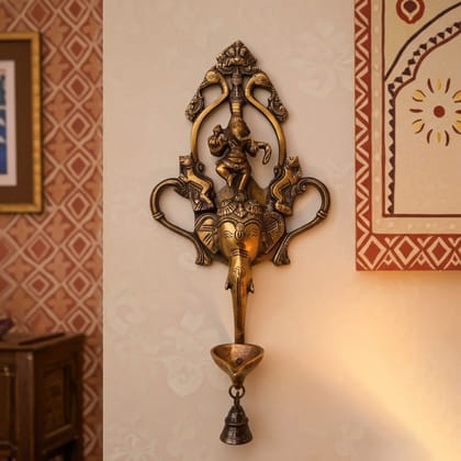 Brass Showpiece Wall Hanging Ganesh With Deepak God Idol Statue (BSMAS1321 C)