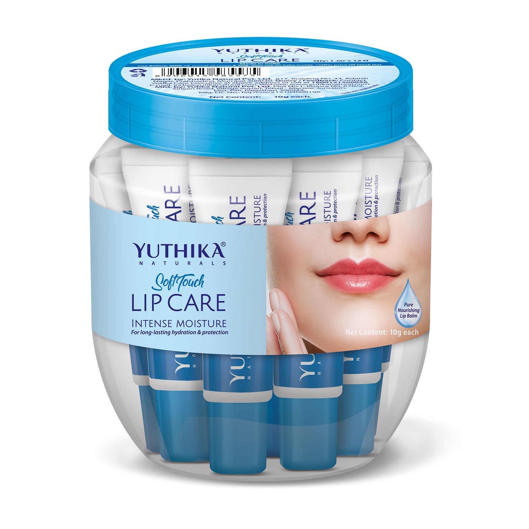 Yuthika Soft Touch Lip Care, Intense Moisture Lip Balm, Lips Moisturizing Balm 10 Gram Pack of 12 (Jar Pack)