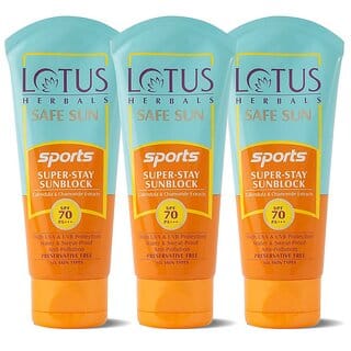 Lotus Herbals Safe Sun Sports SuperStay Sunblock Spf 70 PaAntiPollution Water  Sweat Resistant  80G ( Pack Of 3)