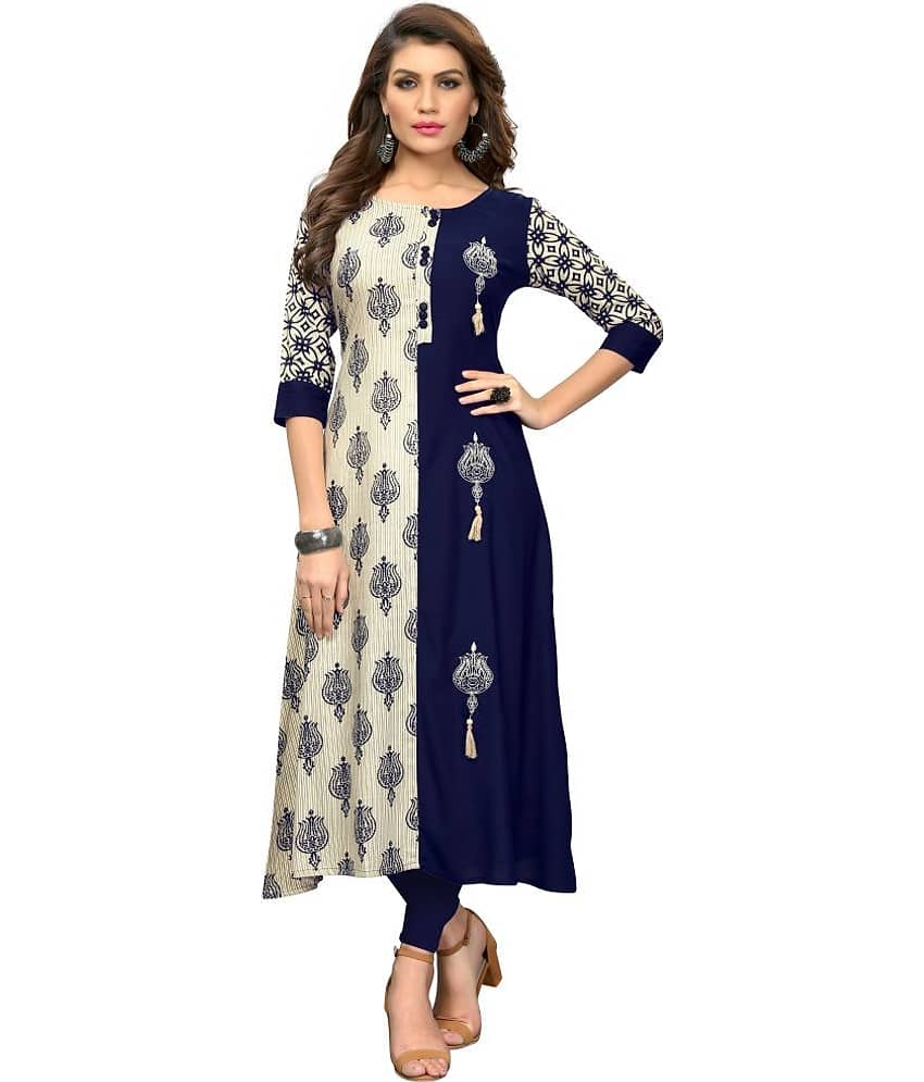 Vbuyz - Blue Rayon Women's Straight Kurti ( Pack of 1 )