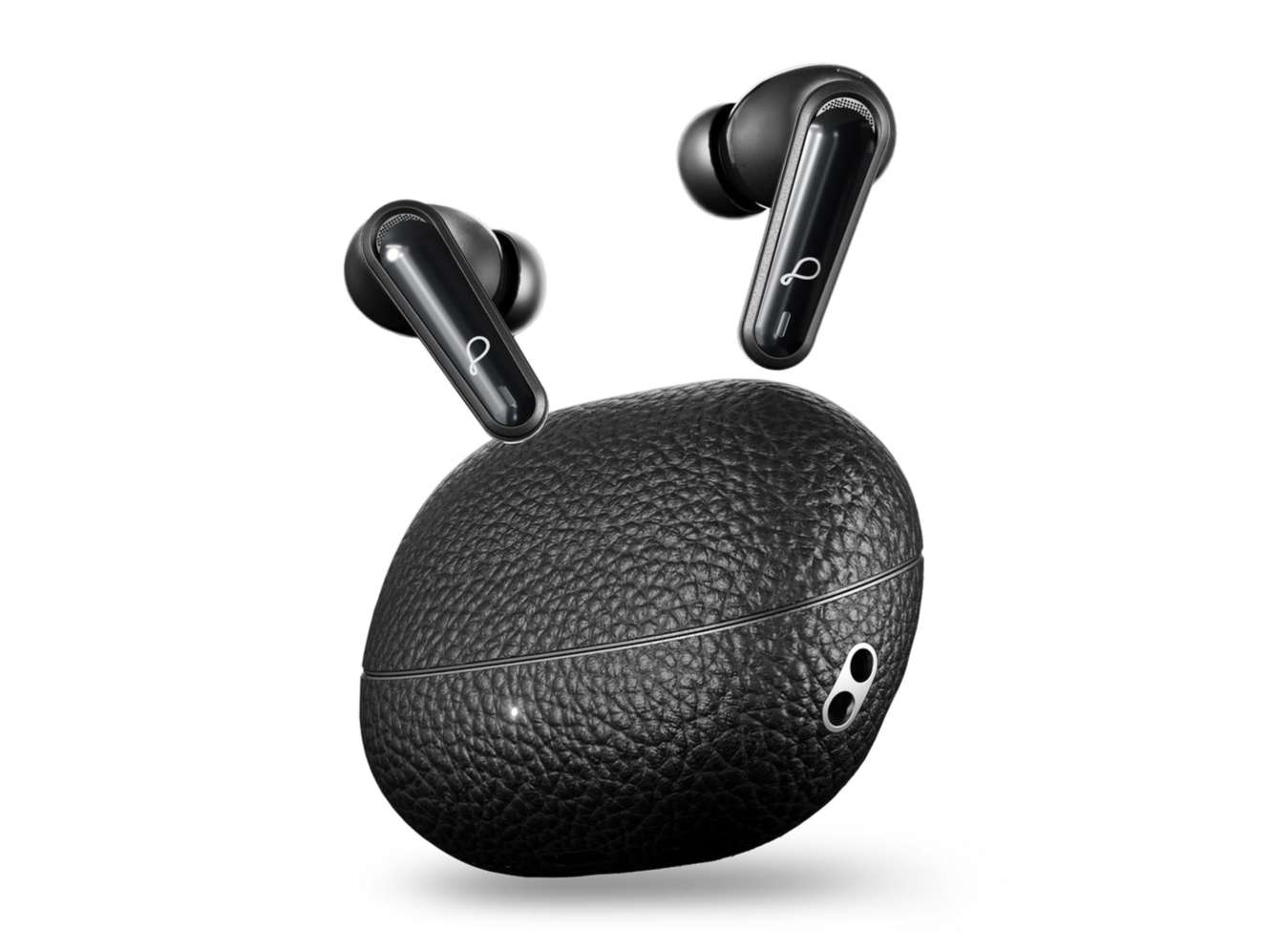 Pebble Blissbuds Noir True Wireless Earbuds, ANC & ENC, Deep Bass, 4 Mics, Premium Leather Texture, Dual Pairing, Voice Assistant, Snug Secure Fit