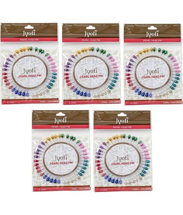 Jyoti Pearl Head Pins Oval Multicolored for Tailoring, Dressmaking, Crafting, Sewing, Ornament, Patch Work, Florist, Decorating, Hijab, and Scarf for Women # 22848 (40 Pins on a Wheel) - Pack of 5