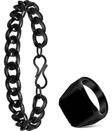 Mikado Adjustable Black Chain Bracelet & Ring For Men And Boys