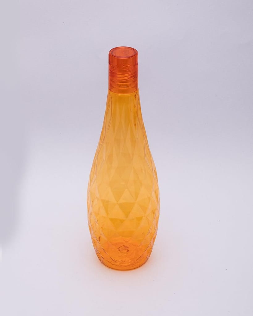 Fridge Water Bottle Set, Crystal Look, Orange Colour, Plastic, 1 L, Pack Of 3
