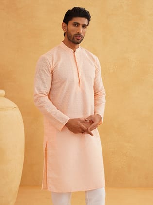 Sojanya Ethnic Motifs Embroidered Thread Work Pure Cotton Peach Straight Only Kurta-38