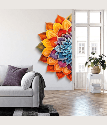 Half Colourful Mandala Wall Sticker 110 x 55 cm Home Decor Self Adhesive Sticker (Pack of 1)