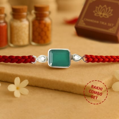 92.5 Rakhi WIth Green Onyx with Chandan Tilak Set