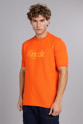 Knock, Knock! | Solid Round Neck Regular fit T-Shirt – Orange-S