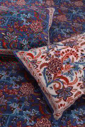 Blue Lagoon Hand Block Printed Cotton Percale Bedsheet-Single - 60 x 90 in / Blue Turquoise / Turquoise